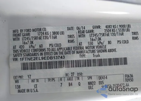 2014 Ford E-250 Commercial из США, поврежденный, VIN 1FTNE2EL9EDB13743